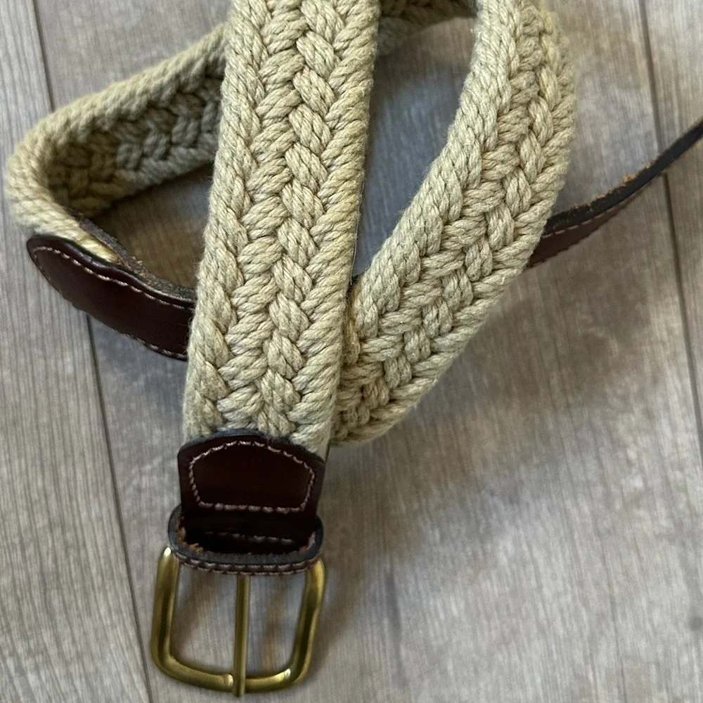 Vintage Boys Solid Brass Woven Braided Leather Belt Size Small 30-32 made in USA